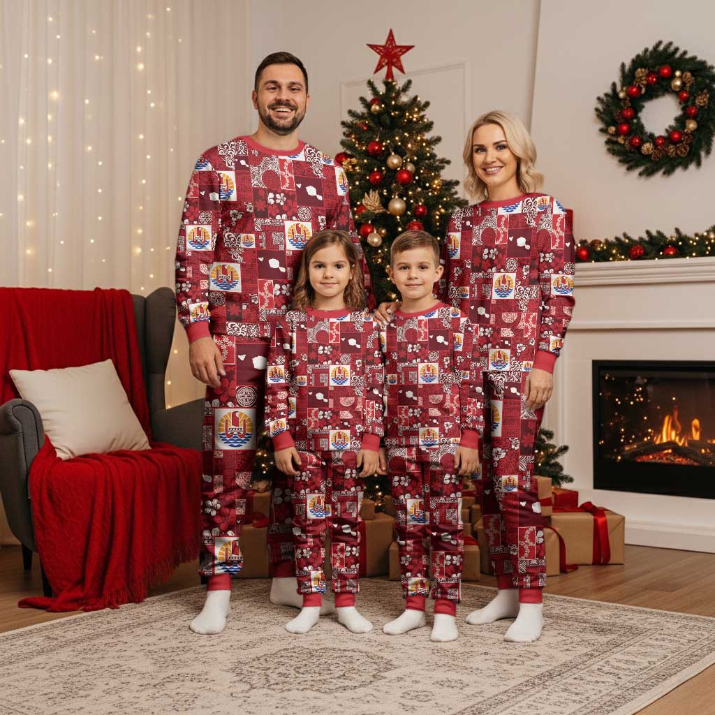 Tahiti Oaoa I Teie Noera Christmas Pajama Set Pacific Patchwork Xmas Vibes - Polynesian Pride