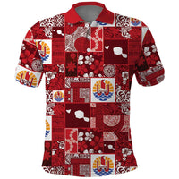 Tahiti Oaoa I Teie Noera Polo Shirt Pacific Patchwork Xmas Vibes LT9 Red - Polynesian Pride