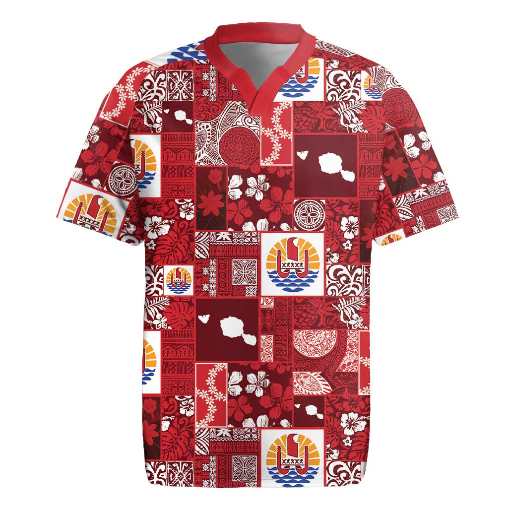 Tahiti Oaoa I Teie Noera Rugby Jersey Pacific Patchwork Xmas Vibes - Polynesian Pride