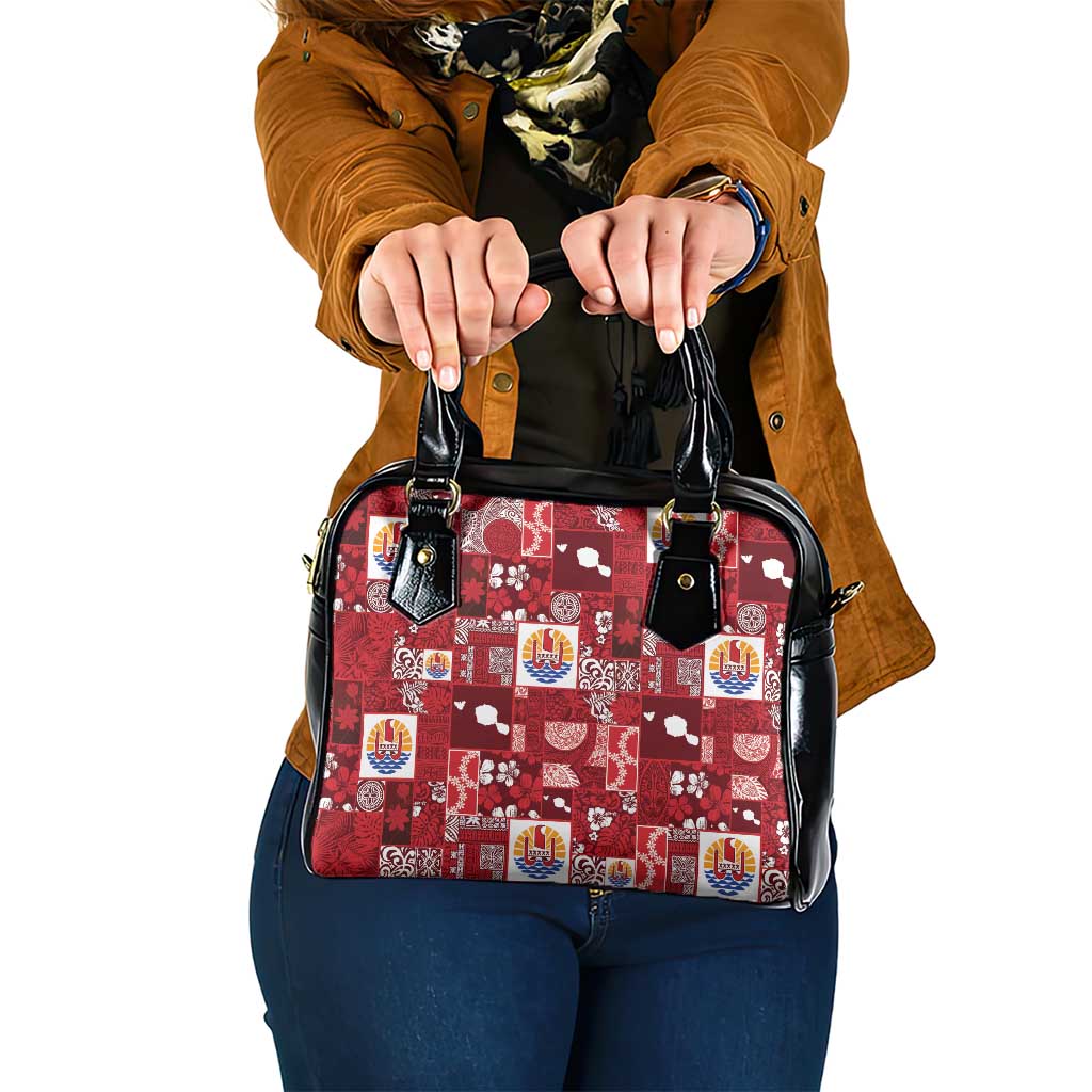 Tahiti Oaoa I Teie Noera Shoulder Handbag Pacific Patchwork Xmas Vibes LT9 One Size Red - Polynesian Pride