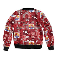 Tahiti Oaoa I Teie Noera Sleeve Zip Bomber Jacket Pacific Patchwork Xmas Vibes LT9 - Polynesian Pride