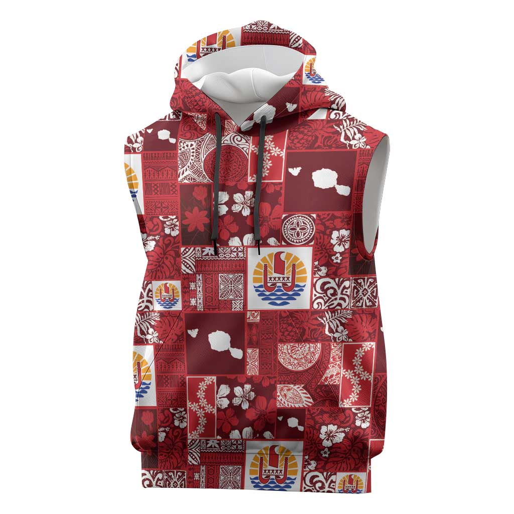Tahiti Oaoa I Teie Noera Sleeveless Hoodie Pacific Patchwork Xmas Vibes LT9 Red - Polynesian Pride