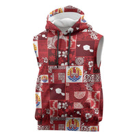 Tahiti Oaoa I Teie Noera Sleeveless Hoodie Pacific Patchwork Xmas Vibes LT9 Red - Polynesian Pride