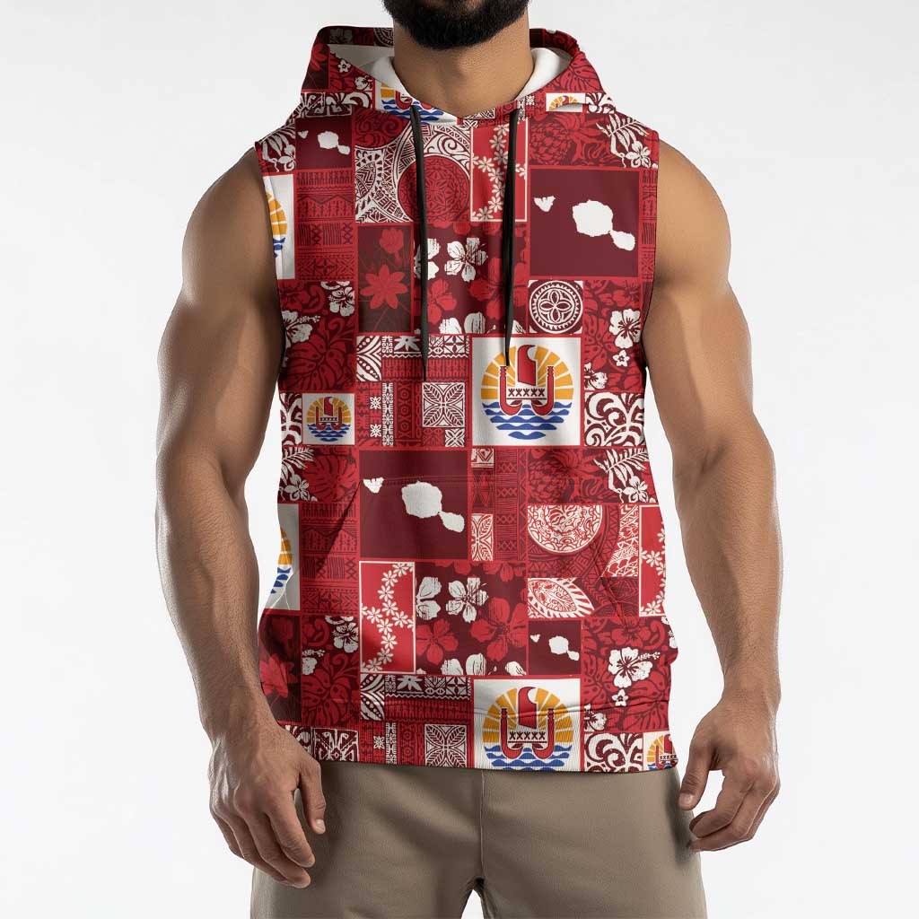 Tahiti Oaoa I Teie Noera Sleeveless Hoodie Pacific Patchwork Xmas Vibes LT9 - Polynesian Pride