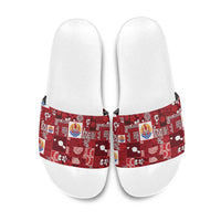 Tahiti Oaoa I Teie Noera Slide Sandals Pacific Patchwork Xmas Vibes LT9 Red - Polynesian Pride