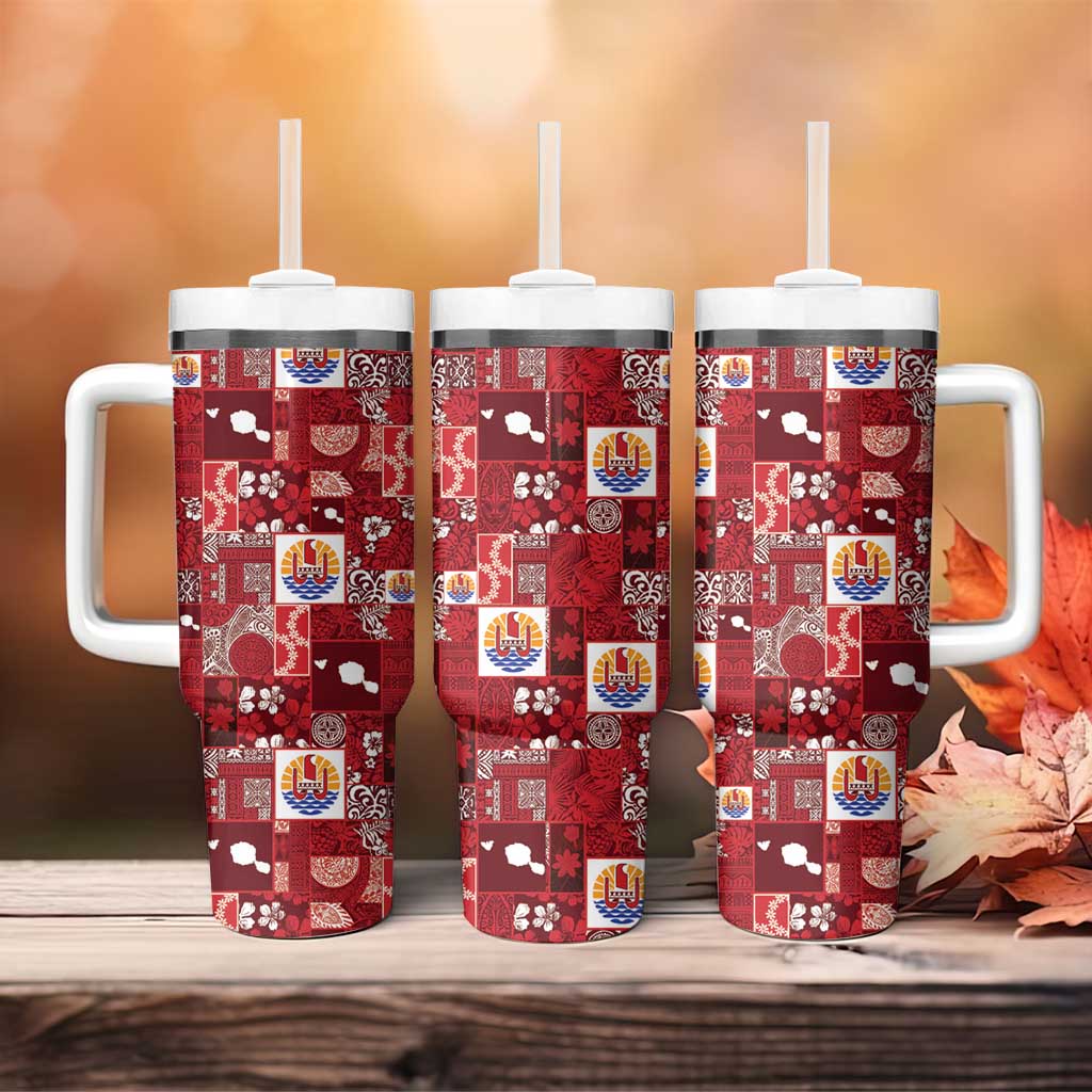 Tahiti Oaoa I Teie Noera Tumbler With Handle Pacific Patchwork Xmas Vibes - Polynesian Pride