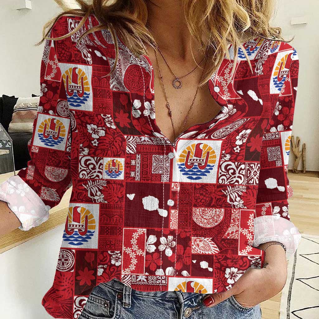 Tahiti Oaoa I Teie Noera Women Casual Shirt Pacific Patchwork Xmas Vibes - Polynesian Pride