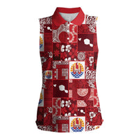 Tahiti Oaoa I Teie Noera Women Sleeveless Polo Shirt Pacific Patchwork Xmas Vibes LT9 Female Red - Polynesian Pride