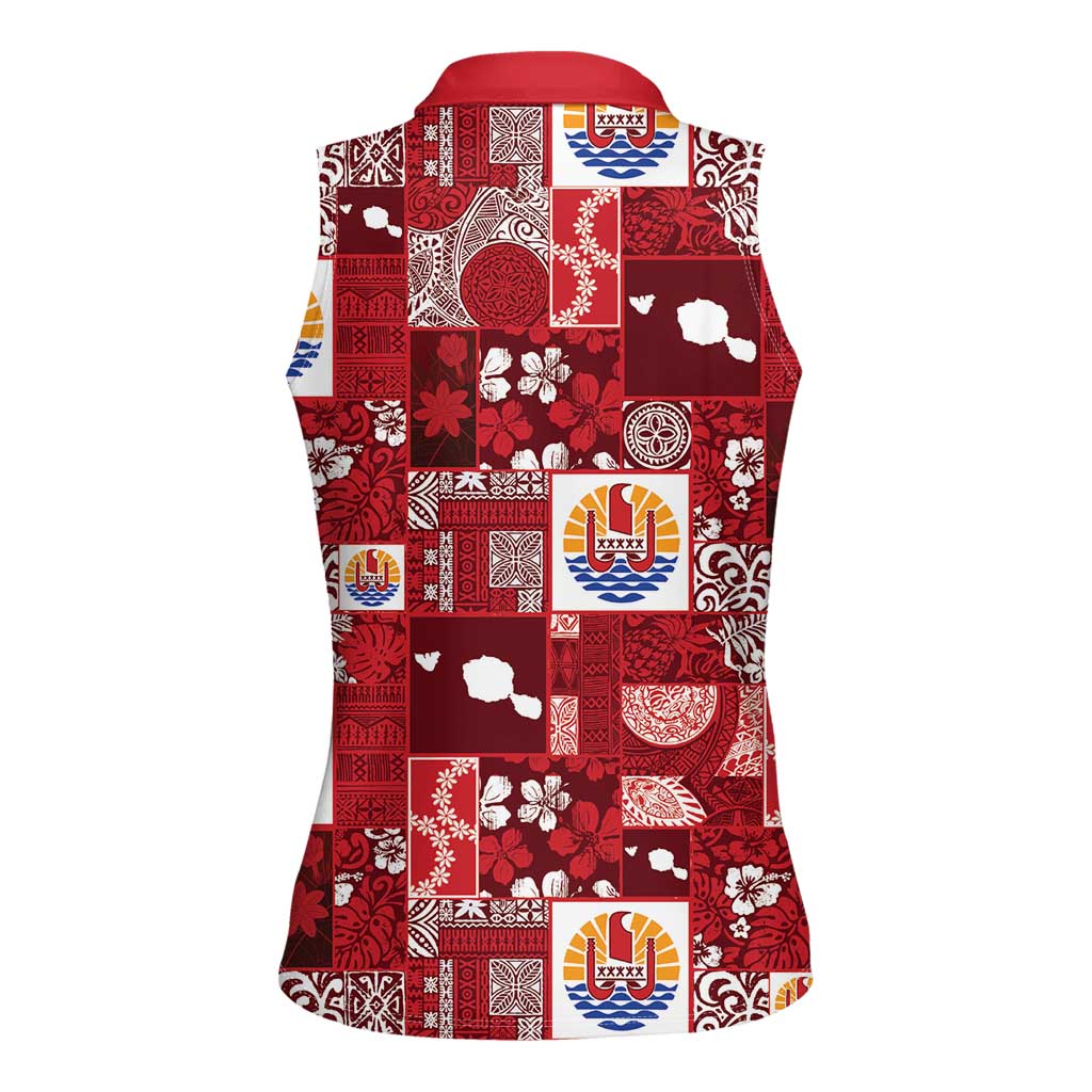 Tahiti Oaoa I Teie Noera Women Sleeveless Polo Shirt Pacific Patchwork Xmas Vibes LT9 - Polynesian Pride