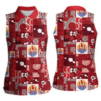 Tahiti Oaoa I Teie Noera Women Sleeveless Polo Shirt Pacific Patchwork Xmas Vibes LT9 - Polynesian Pride