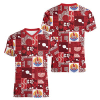 Tahiti Oaoa I Teie Noera Women V-Neck T-Shirt Pacific Patchwork Xmas Vibes - Polynesian Pride