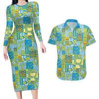 Tuvalu Manuia te Kilisimasi Couples Matching Long Sleeve Bodycon Dress and Hawaiian Shirt Pacific Patchwork Xmas Vibes LT9 Green - Polynesian Pride