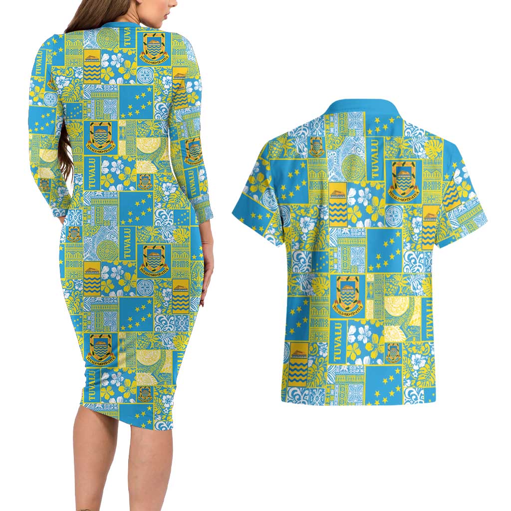 Tuvalu Manuia te Kilisimasi Couples Matching Long Sleeve Bodycon Dress and Hawaiian Shirt Pacific Patchwork Xmas Vibes LT9 - Polynesian Pride