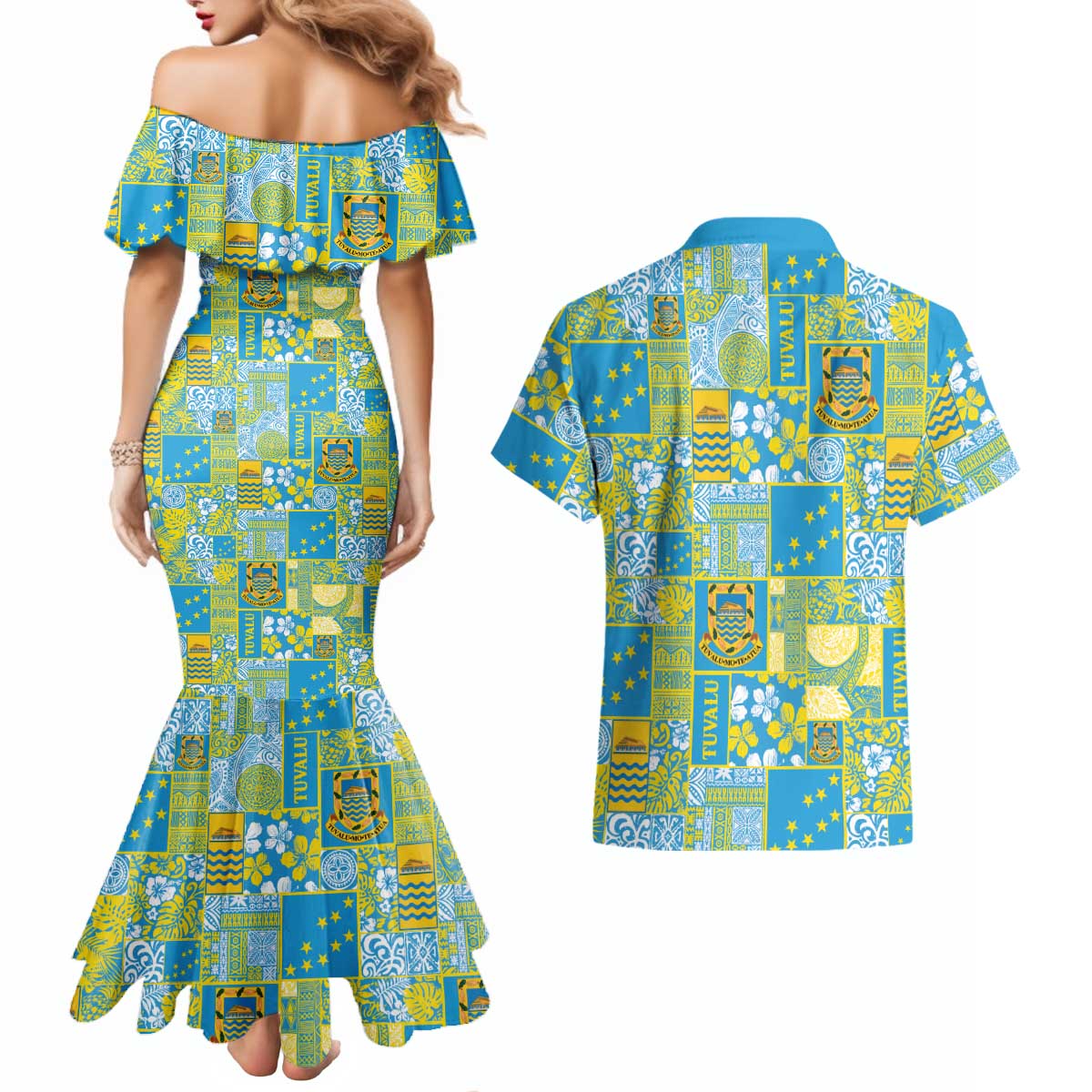 Tuvalu Manuia te Kilisimasi Couples Matching Mermaid Dress and Hawaiian Shirt Pacific Patchwork Xmas Vibes LT9 - Polynesian Pride