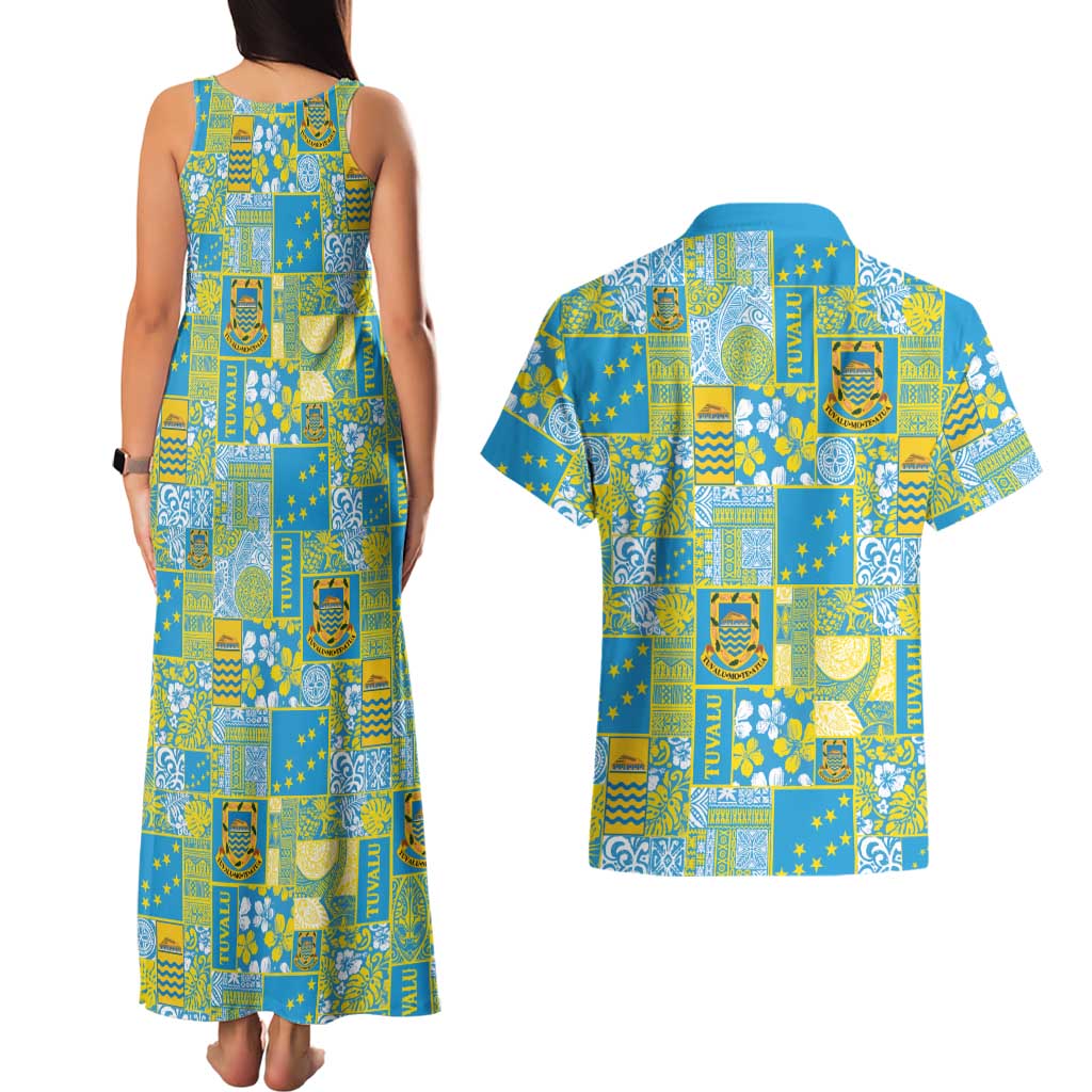 Tuvalu Manuia te Kilisimasi Couples Matching Tank Maxi Dress and Hawaiian Shirt Pacific Patchwork Xmas Vibes - Polynesian Pride
