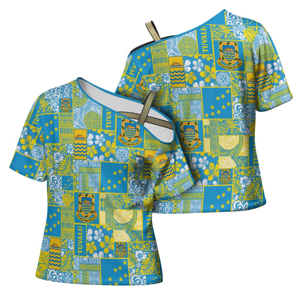 Tuvalu Manuia te Kilisimasi Cross Shoulder Shirt Pacific Patchwork Xmas Vibes - Polynesian Pride
