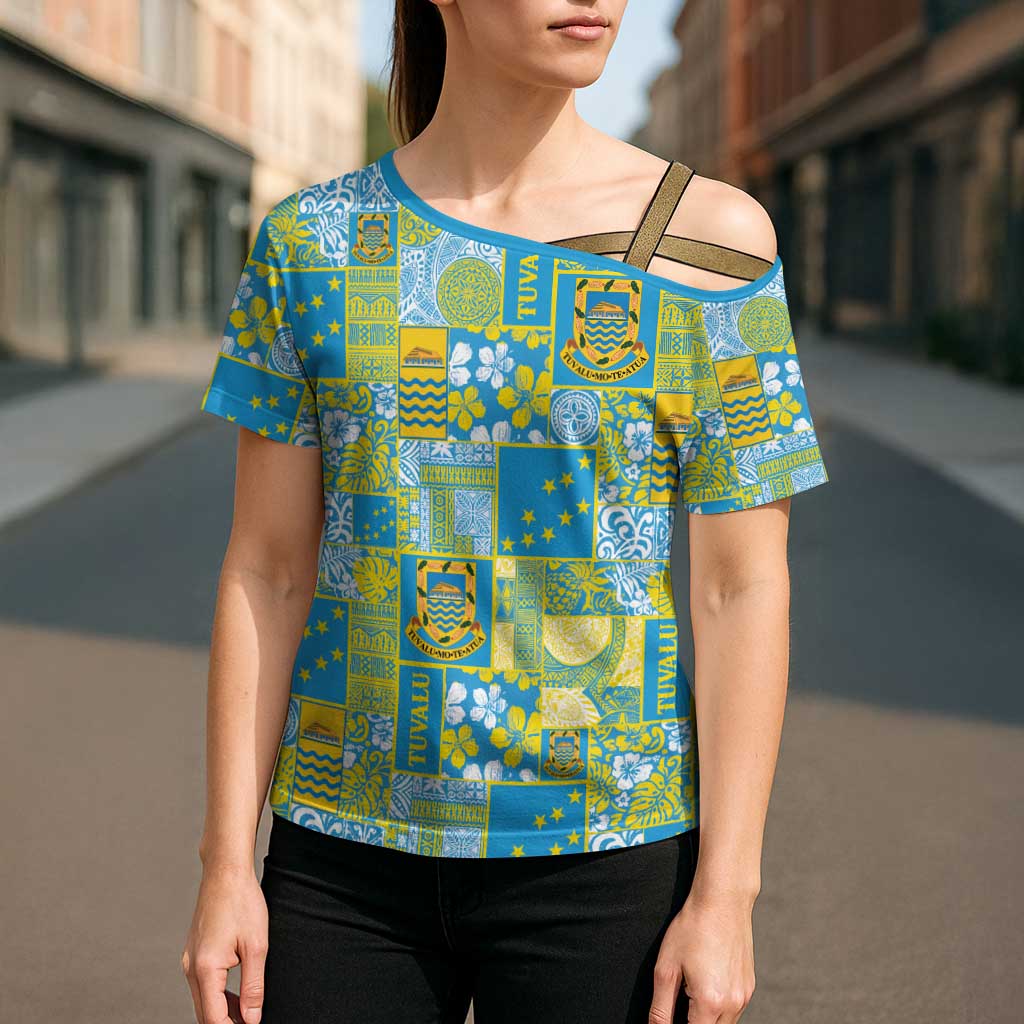 Tuvalu Manuia te Kilisimasi Cross Shoulder Shirt Pacific Patchwork Xmas Vibes - Polynesian Pride