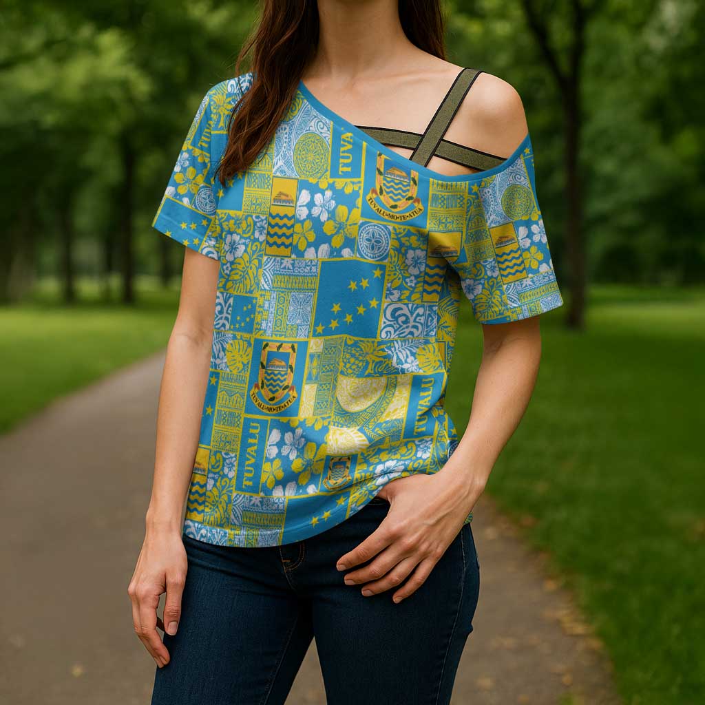 Tuvalu Manuia te Kilisimasi Cross Shoulder Shirt Pacific Patchwork Xmas Vibes - Polynesian Pride