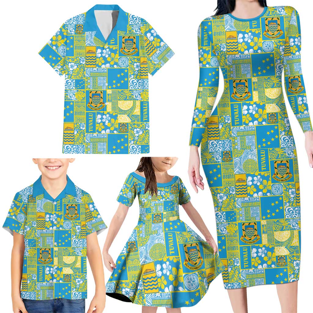 Tuvalu Manuia te Kilisimasi Family Matching Long Sleeve Bodycon Dress and Hawaiian Shirt Pacific Patchwork Xmas Vibes LT9 - Polynesian Pride