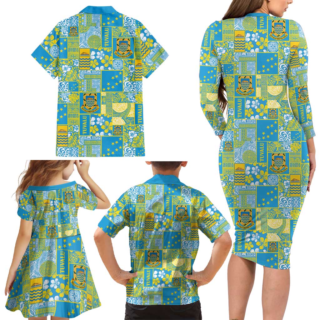 Tuvalu Manuia te Kilisimasi Family Matching Long Sleeve Bodycon Dress and Hawaiian Shirt Pacific Patchwork Xmas Vibes LT9 - Polynesian Pride