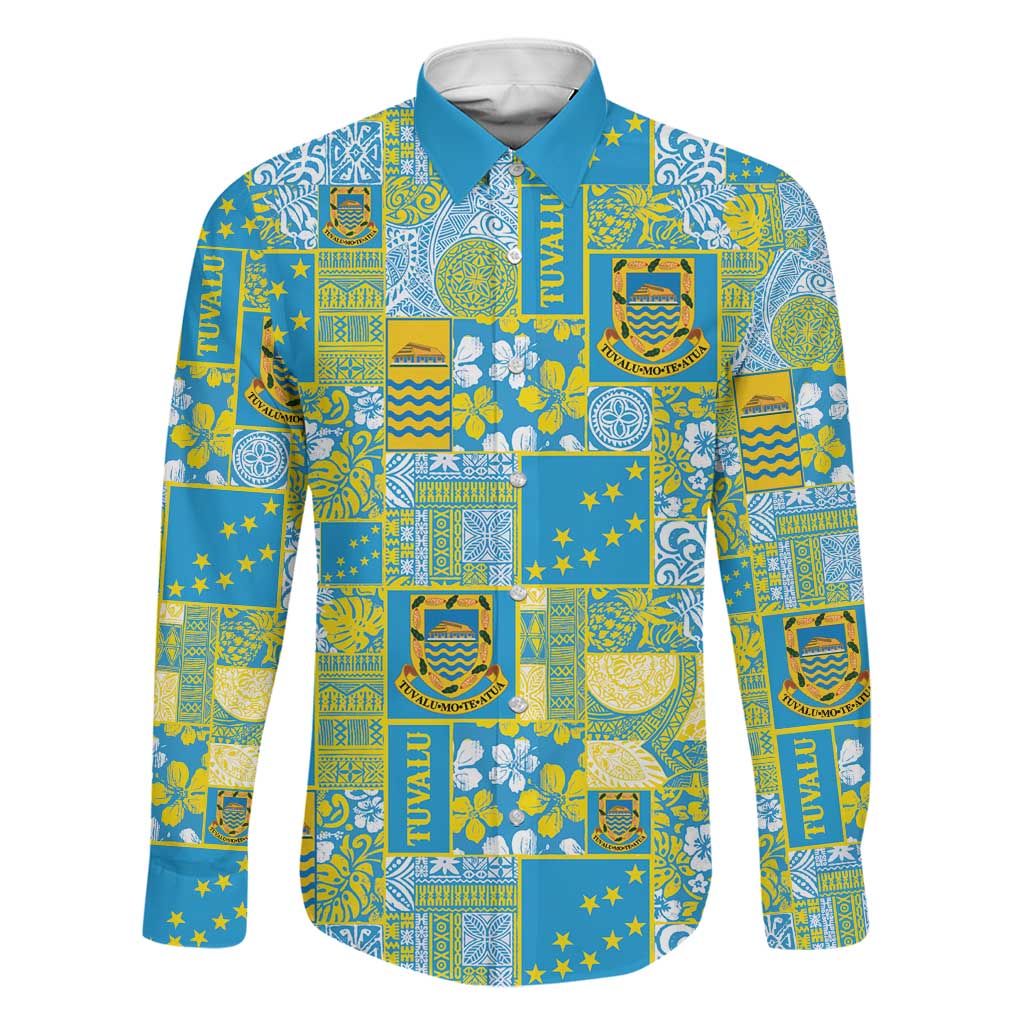 Tuvalu Manuia te Kilisimasi Family Matching Long Sleeve Bodycon Dress and Hawaiian Shirt Pacific Patchwork Xmas Vibes LT9 Dad's Shirt - Long Sleeve Green - Polynesian Pride