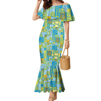 Tuvalu Manuia te Kilisimasi Family Matching Mermaid Dress and Hawaiian Shirt Pacific Patchwork Xmas Vibes LT9 Mom's Dress Green - Polynesian Pride