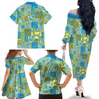 Tuvalu Manuia te Kilisimasi Family Matching Off The Shoulder Long Sleeve Dress and Hawaiian Shirt Pacific Patchwork Xmas Vibes LT9 - Polynesian Pride