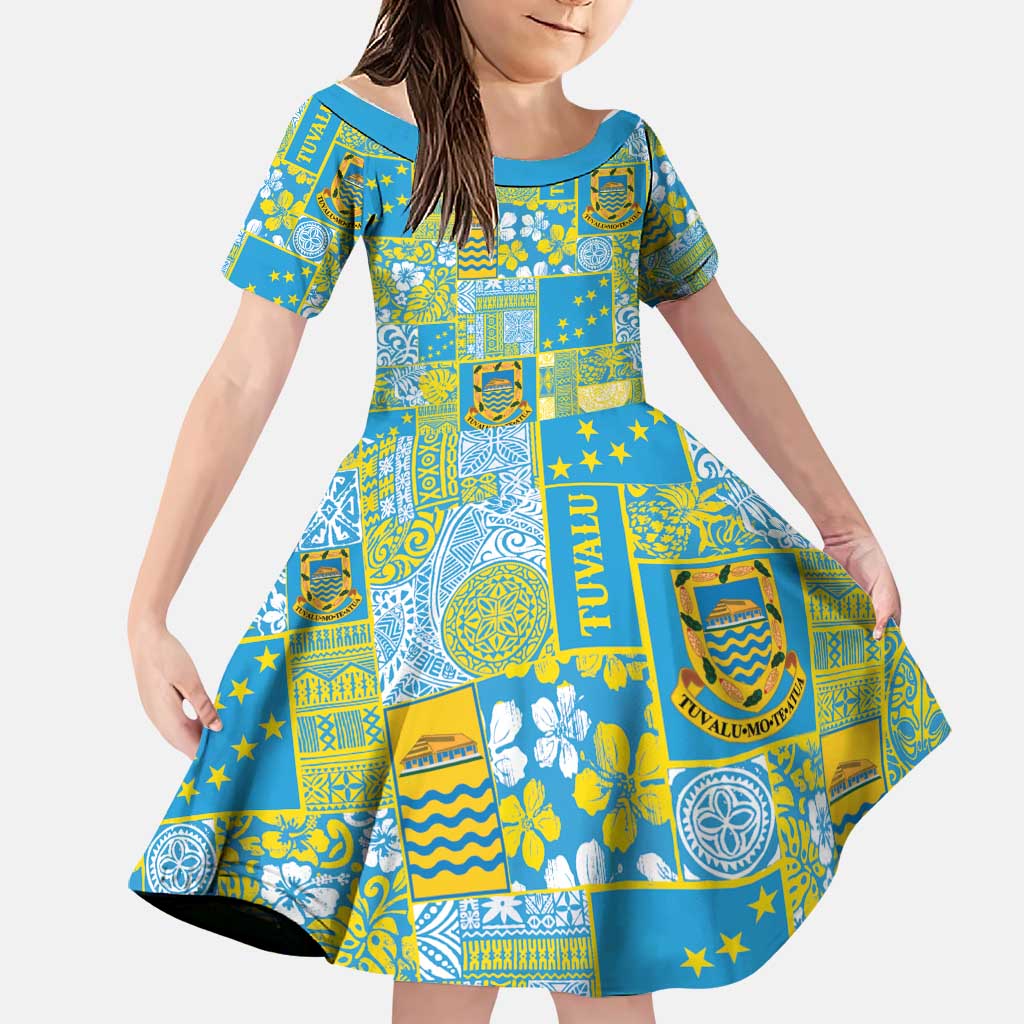 Tuvalu Manuia te Kilisimasi Family Matching Off Shoulder Maxi Dress and Hawaiian Shirt Pacific Patchwork Xmas Vibes LT9 Daughter's Dress Green - Polynesian Pride