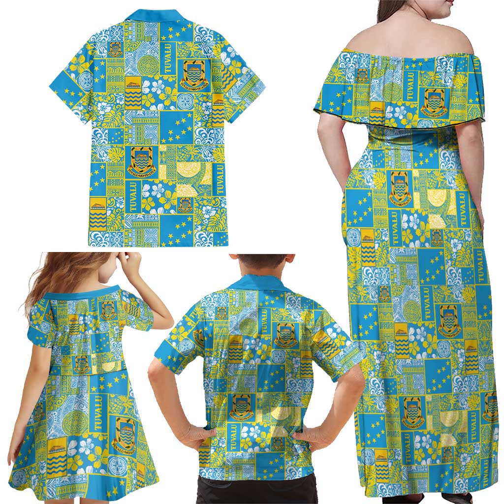 Tuvalu Manuia te Kilisimasi Family Matching Off Shoulder Maxi Dress and Hawaiian Shirt Pacific Patchwork Xmas Vibes LT9 - Polynesian Pride