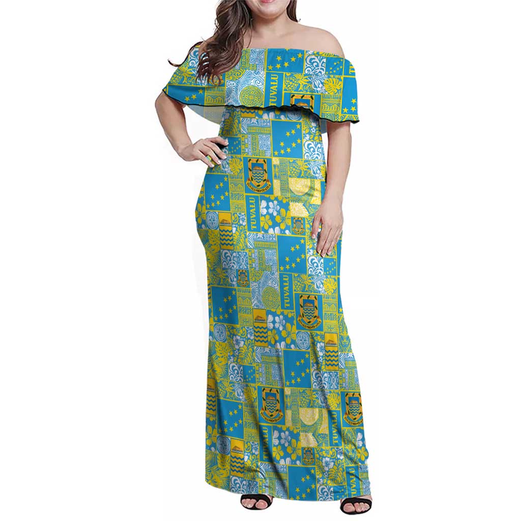 Tuvalu Manuia te Kilisimasi Family Matching Off Shoulder Maxi Dress and Hawaiian Shirt Pacific Patchwork Xmas Vibes LT9 Mom's Dress Green - Polynesian Pride