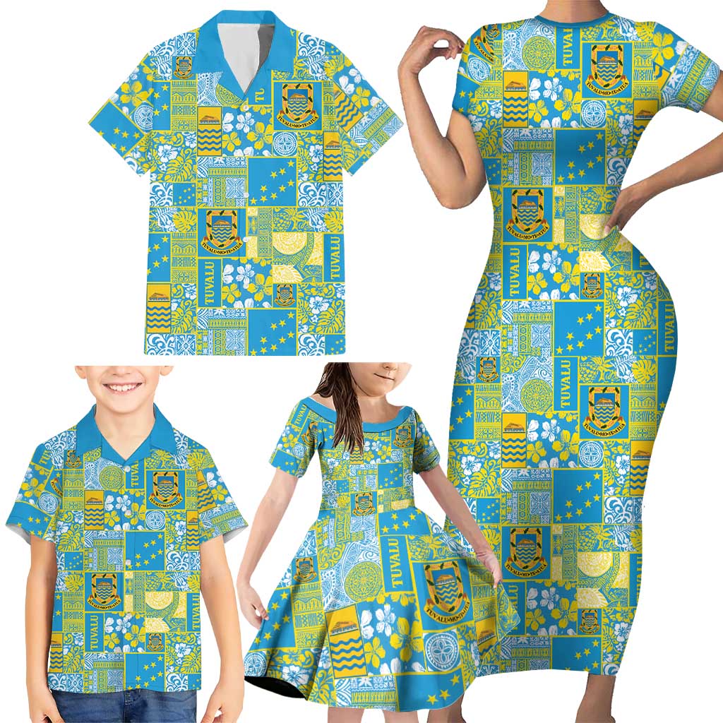 Tuvalu Manuia te Kilisimasi Family Matching Short Sleeve Bodycon Dress and Hawaiian Shirt Pacific Patchwork Xmas Vibes LT9 - Polynesian Pride