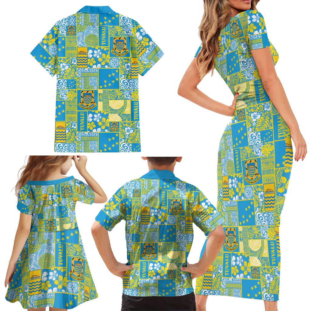 Tuvalu Manuia te Kilisimasi Family Matching Short Sleeve Bodycon Dress and Hawaiian Shirt Pacific Patchwork Xmas Vibes LT9 - Polynesian Pride