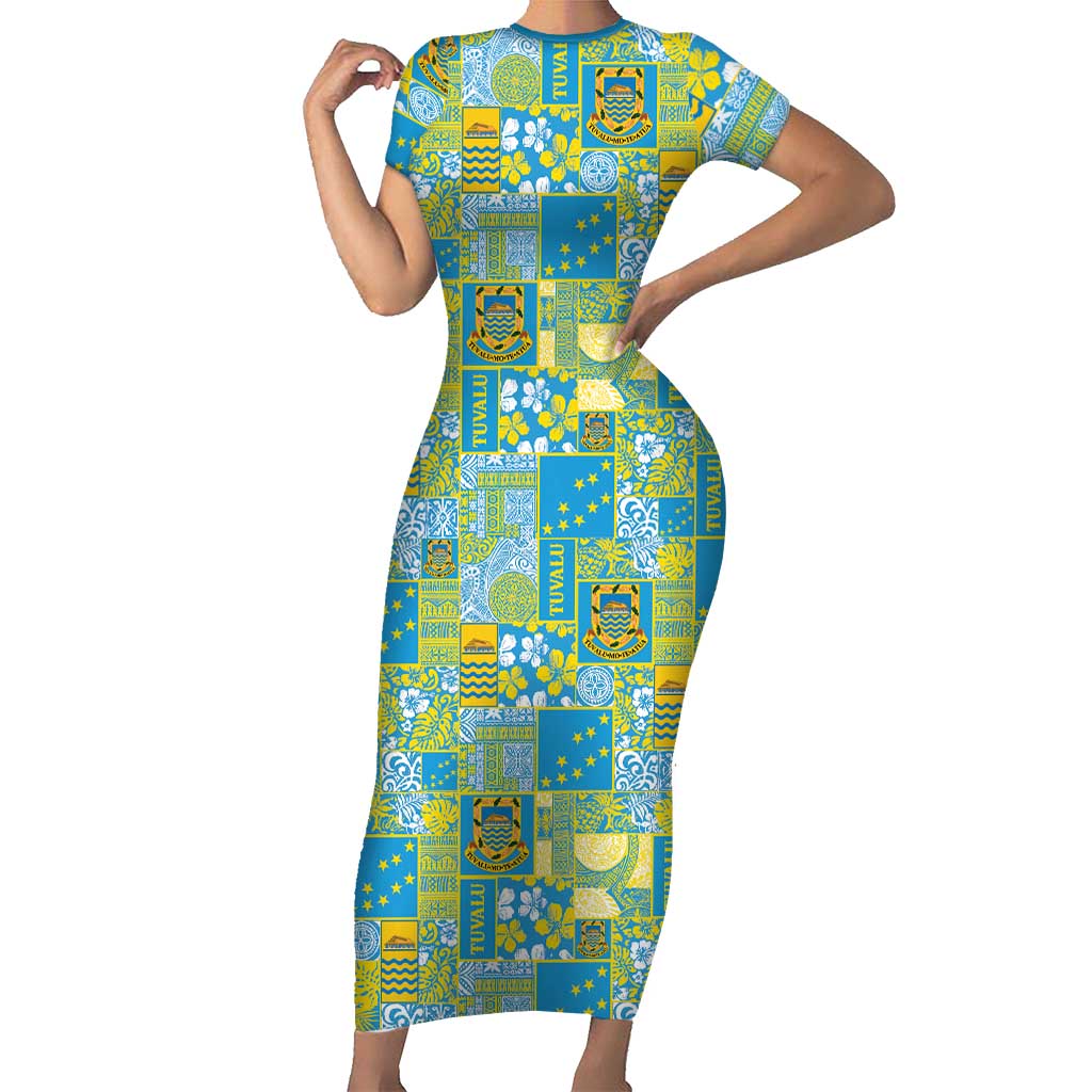 Tuvalu Manuia te Kilisimasi Family Matching Short Sleeve Bodycon Dress and Hawaiian Shirt Pacific Patchwork Xmas Vibes LT9 Mom's Dress Green - Polynesian Pride