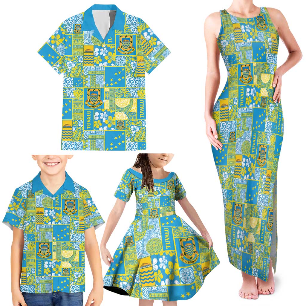 Tuvalu Manuia te Kilisimasi Family Matching Tank Maxi Dress and Hawaiian Shirt Pacific Patchwork Xmas Vibes - Polynesian Pride