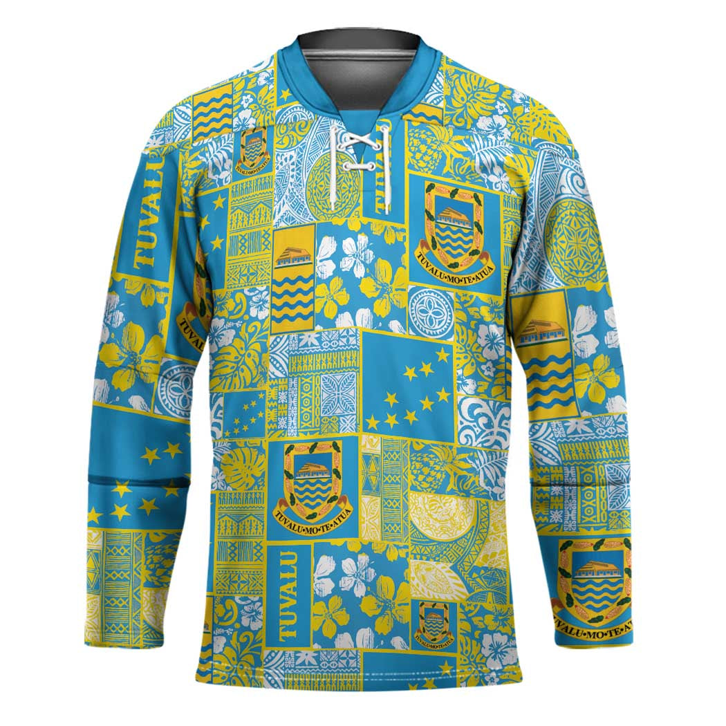 Tuvalu Manuia te Kilisimasi Hockey Jersey Pacific Patchwork Xmas Vibes - Polynesian Pride