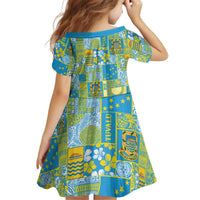 Tuvalu Manuia te Kilisimasi Kid Short Sleeve Dress Pacific Patchwork Xmas Vibes - Polynesian Pride