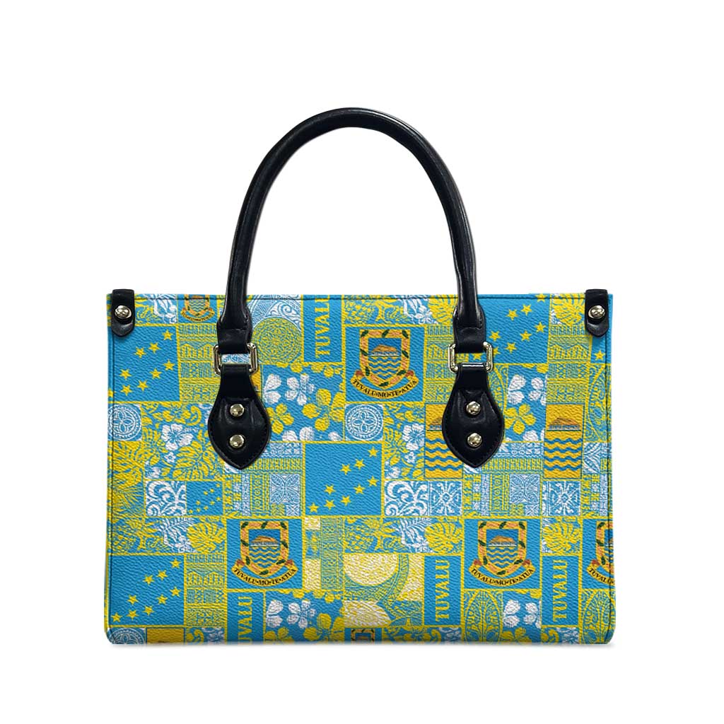 Tuvalu Manuia te Kilisimasi Leather Bag Pacific Patchwork Xmas Vibes - Polynesian Pride