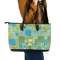 Tuvalu Manuia te Kilisimasi Leather Tote Bag Pacific Patchwork Xmas Vibes - Polynesian Pride
