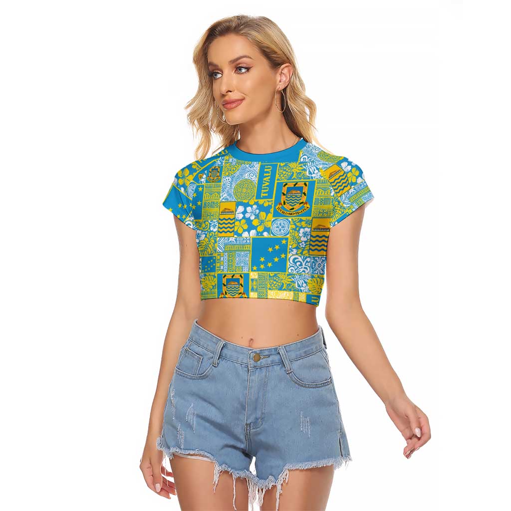 Tuvalu Manuia te Kilisimasi Raglan Cropped T Shirt Pacific Patchwork Xmas Vibes - Polynesian Pride
