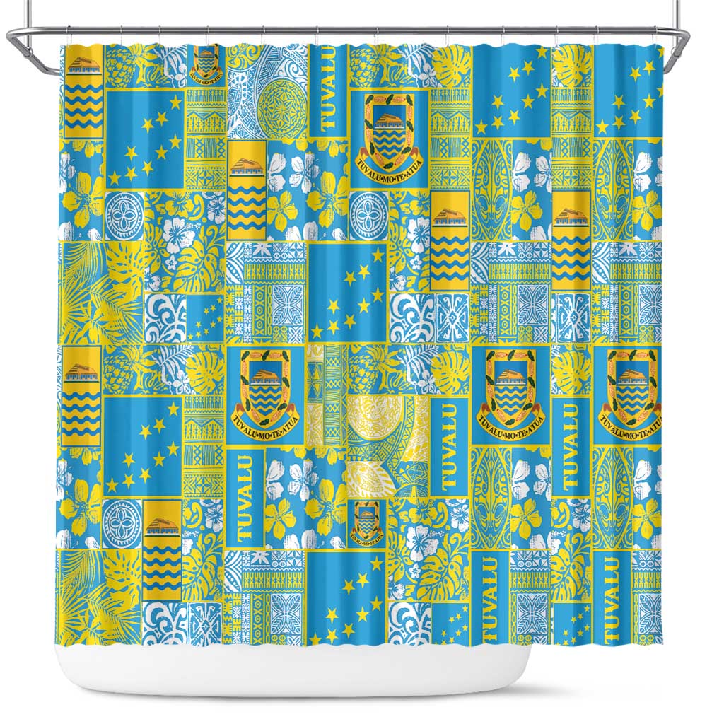 Tuvalu Manuia te Kilisimasi Shower Curtain Pacific Patchwork Xmas Vibes LT9 Green - Polynesian Pride