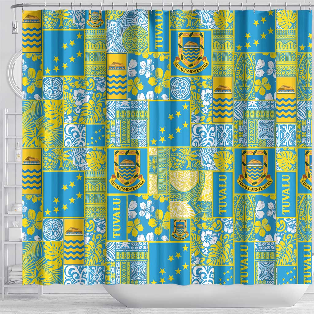 Tuvalu Manuia te Kilisimasi Shower Curtain Pacific Patchwork Xmas Vibes LT9 - Polynesian Pride