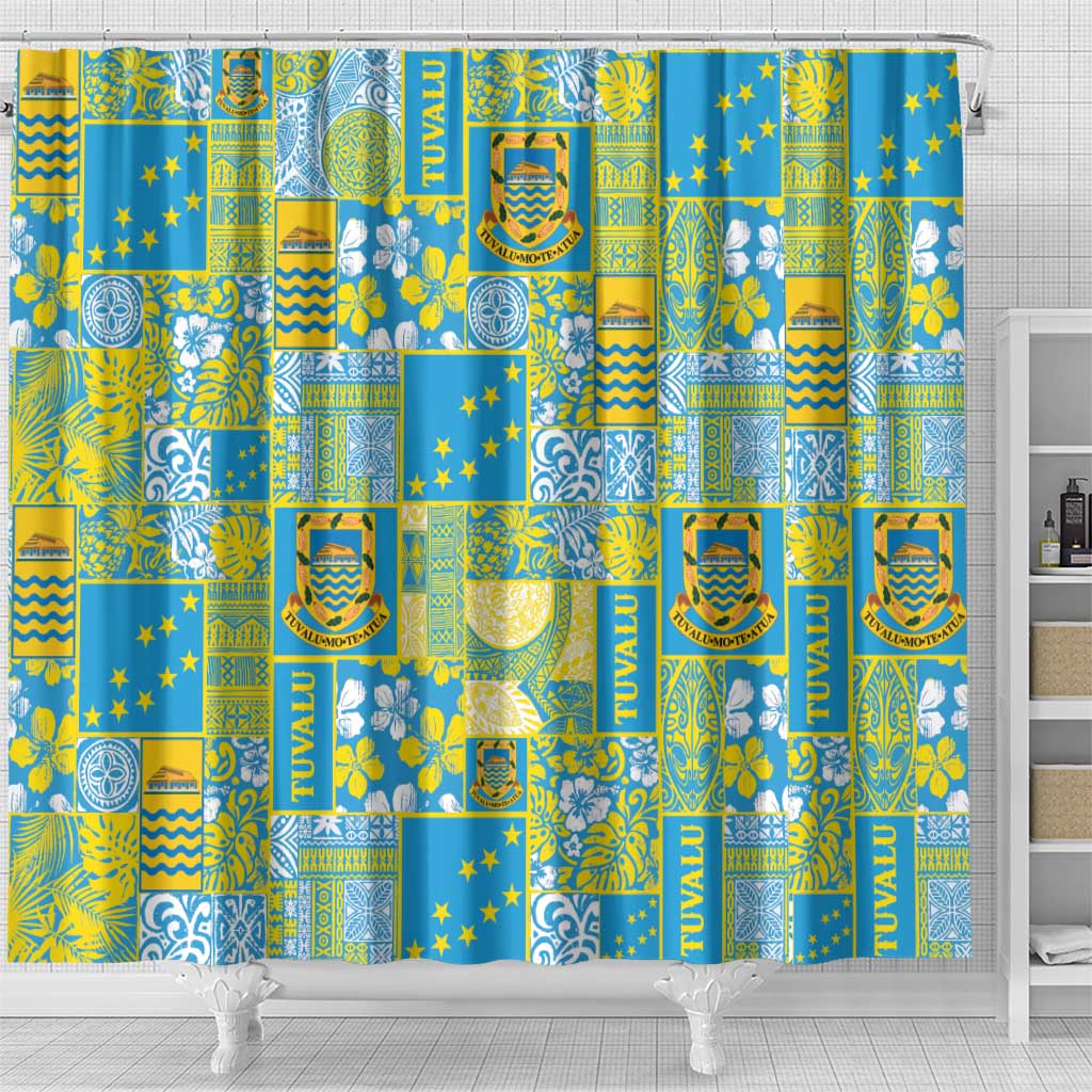 Tuvalu Manuia te Kilisimasi Shower Curtain Pacific Patchwork Xmas Vibes LT9 - Polynesian Pride
