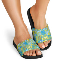 Tuvalu Manuia te Kilisimasi Slide Sandals Pacific Patchwork Xmas Vibes - Polynesian Pride