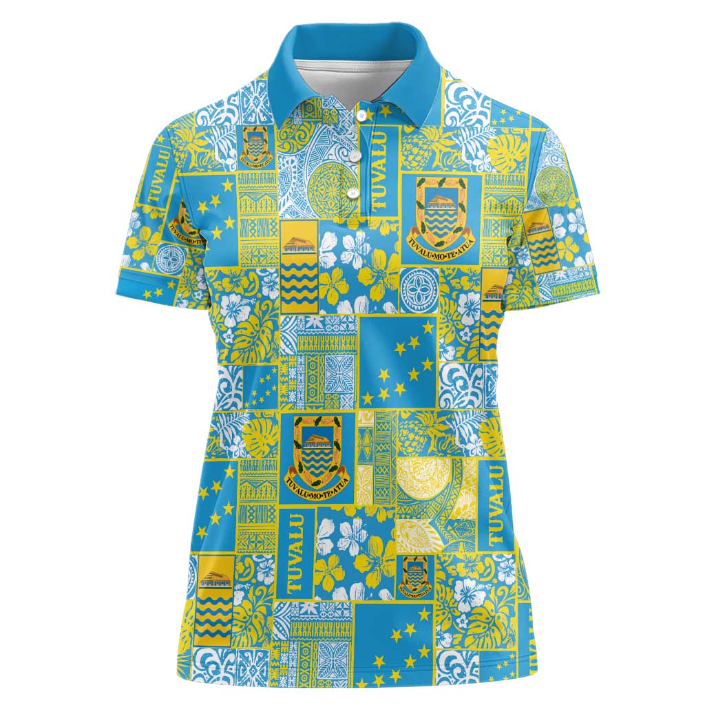 Tuvalu Manuia te Kilisimasi Women Polo Shirt Pacific Patchwork Xmas Vibes - Polynesian Pride