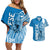 Yap Day 1 March Couples Matching Off Shoulder Short Dress and Hawaiian Shirt Micronesia Yapese Warrior LT9 Blue - Polynesian Pride