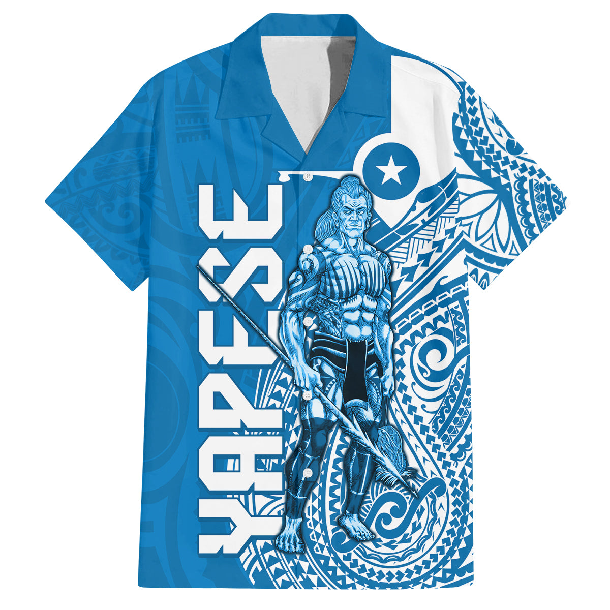 Yap Day 1 March Family Matching Puletasi and Hawaiian Shirt Micronesia Yapese Warrior LT9 Dad's Shirt - Short Sleeve Blue - Polynesian Pride
