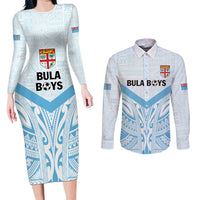 Fiji Football Custom Couples Matching Long Sleeve Bodycon Dress and Long Sleeve Button Shirt Bula Boys Go Champions LT9 Blue - Polynesian Pride