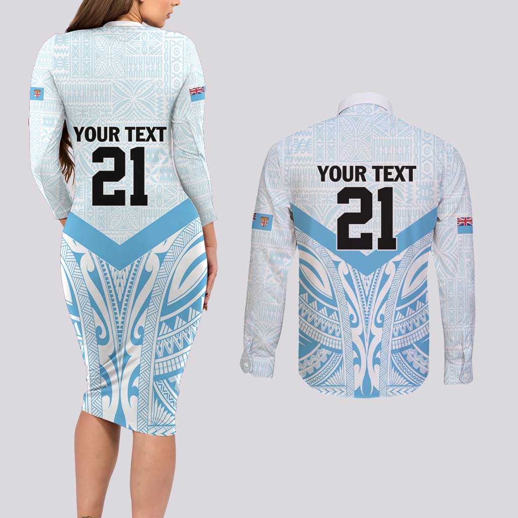 Fiji Football Custom Couples Matching Long Sleeve Bodycon Dress and Long Sleeve Button Shirt Bula Boys Go Champions LT9 - Polynesian Pride