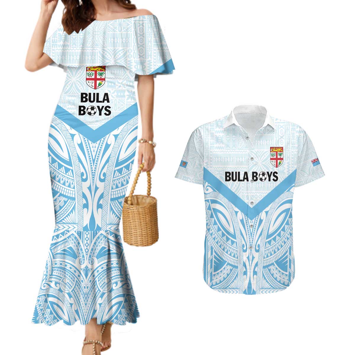 Fiji Football Custom Couples Matching Mermaid Dress and Hawaiian Shirt Bula Boys Go Champions LT9 Blue - Polynesian Pride