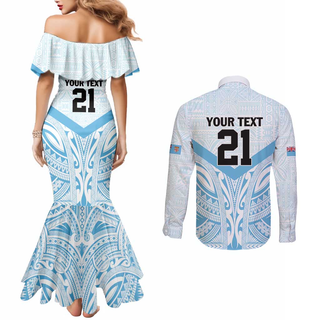 Fiji Football Custom Couples Matching Mermaid Dress and Long Sleeve Button Shirt Bula Boys Go Champions LT9 - Polynesian Pride